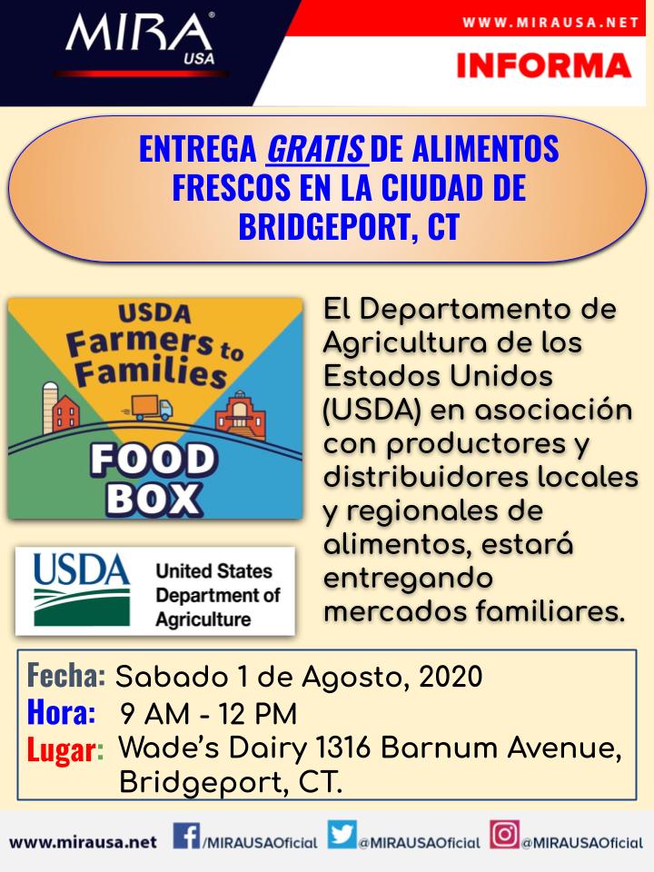 Entrega gratis de alimentos frescos en la ciudad de Bridgeport, CT – 1 de Agosto 9AM a 12 PM