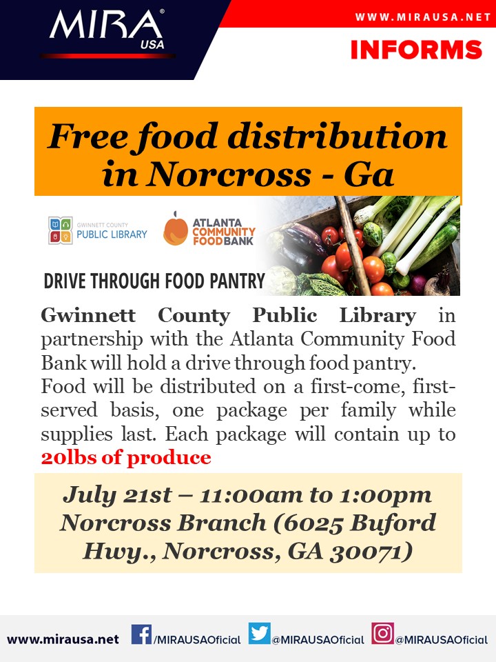 Free food distribution in Norcross GA – July 21