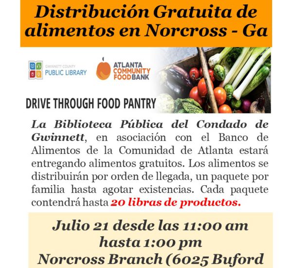 Distribución gratuita de alimentos en Norcross – GA – 21 de julio 11am a 1pm