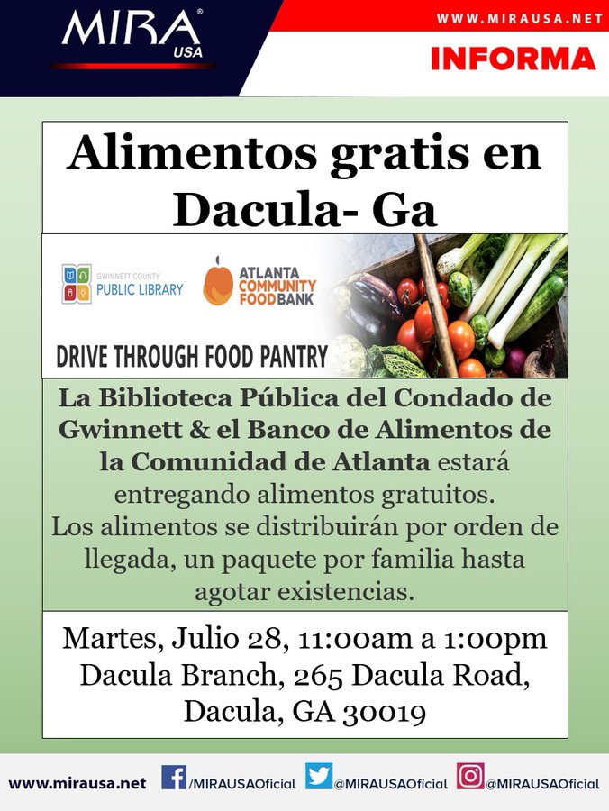 MIRA USA Informa: ¿Te encuentras en #Dacula#Georgia o en sus alrededores y necesitas alimentos?