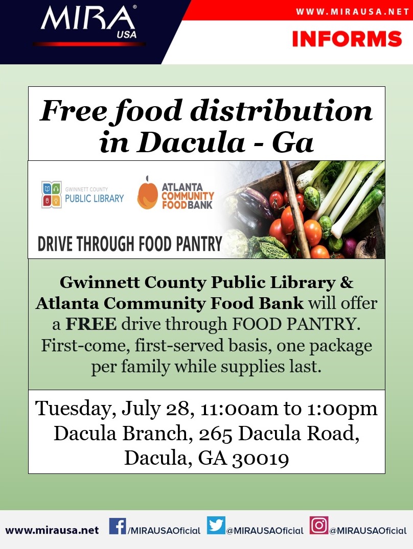 MIRA USA Informs: Are you in #Dacula#Georgia or its surrounding areas and need food?