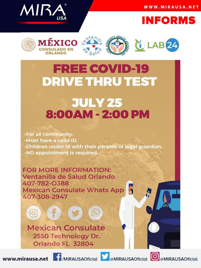 MIRA USA Informs: Are you in the city of Orlando and wish to get tested for COVID-19?