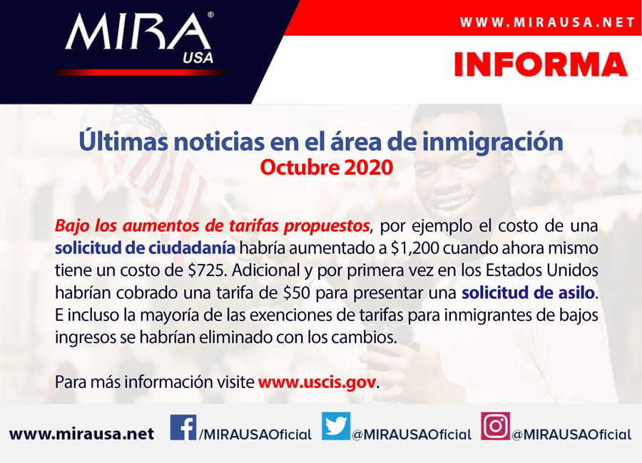 MIRA USA Informa: Últimas noticias en el área de inmigración – Octubre 2020